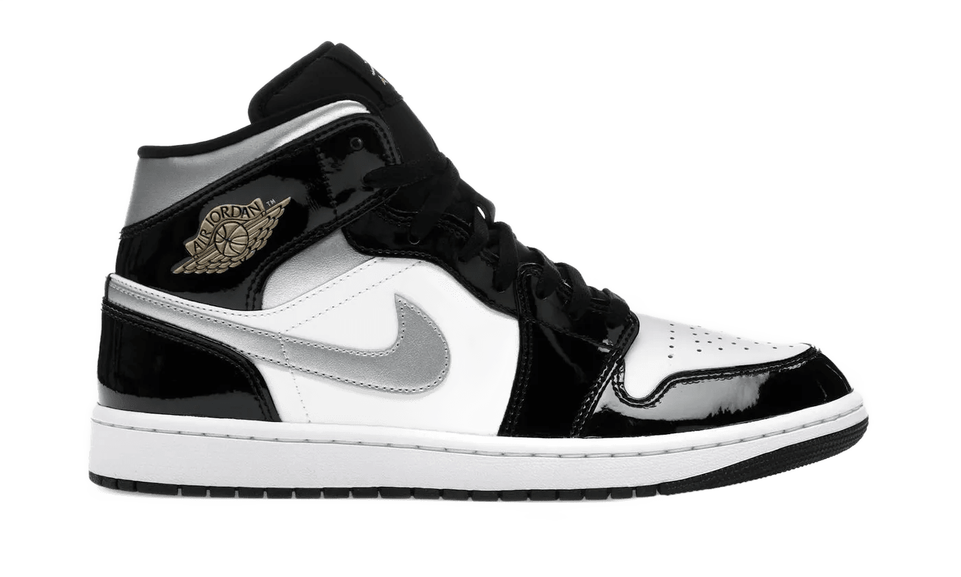 Nike Air Jordan 1 Mid SE Patent Black White Metallic Silver Metallic Gold - HV0789-010